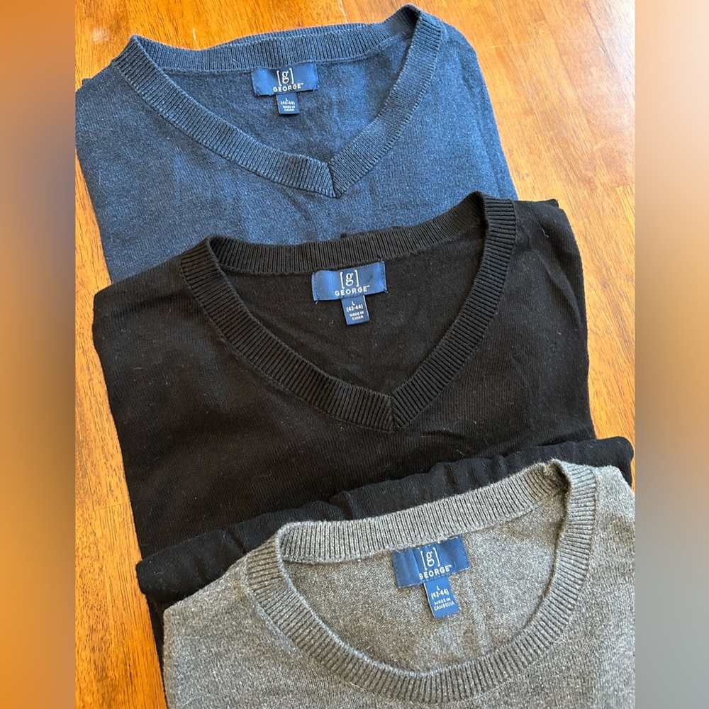 Men’s XL Sweater Set (3)| 2 V-Neck + 1 Crewneck | Cotton Blend | Black Blue Gray - Picture 2 of 6